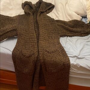 Free People Brown Knit Hooded Coat